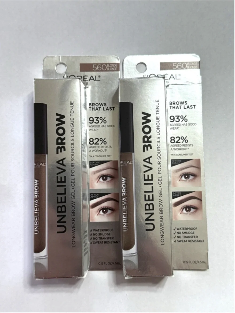 L’Oreal Unbelieva Brow Longwear Brow Gel 560 Blonde 0.15 fl oz Set Of 2 New